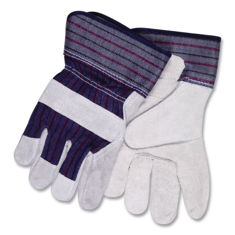 Men's Split Leather Palm Gloves, Gunn Cut, Wing Thumb, Large, Gray, Dozen