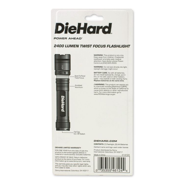 DieHard Twist Focus 3,000 Lumen Aluminum Flashlight, 9 AA Batteries (Included), Gray