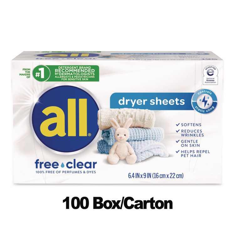 Free Clear Vend Pack Dryer Sheets, Fragrance Free, 2 Sheets/Box, 100 Box/Carton