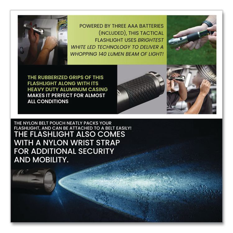 LED Tactical Flashlight, 3 AAA Batteries (Included), Silver