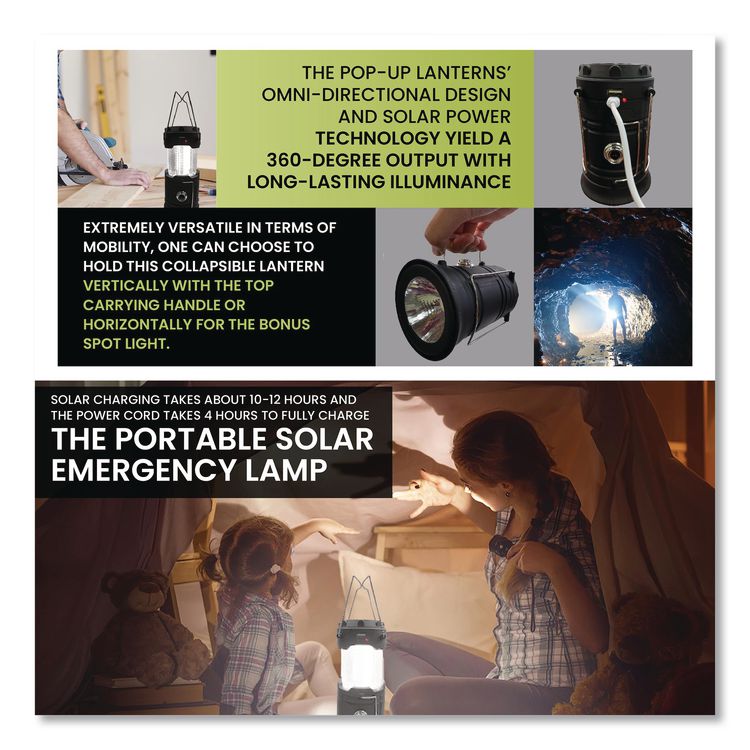 COB LED Solar/Rechargeable Lantern, Lithium Ion Rechargeable Battery (Included), Dark Gray