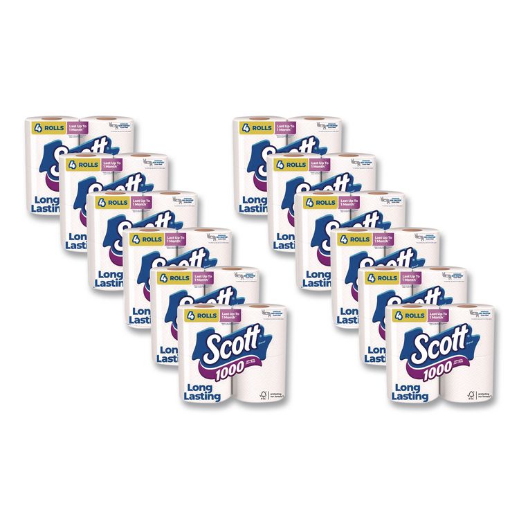 1000 Bathroom Tissue, Septic Safe, 1-Ply, White, 1,000 Sheets/Roll, 4 Rolls/Pack, 12 Packs/Carton