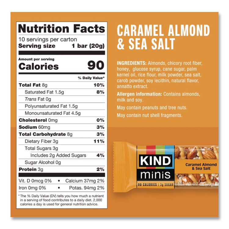 Minis, Dark Chocolate Nuts and Sea Salt/Caramel Almond and Sea Salt, 0.7 oz Bar, 20/Pack