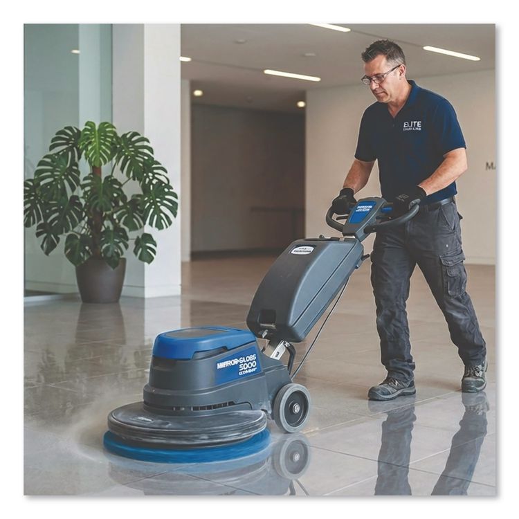 Scrubbing Floor Pads, 14" Diameter, Blue, 5/Carton