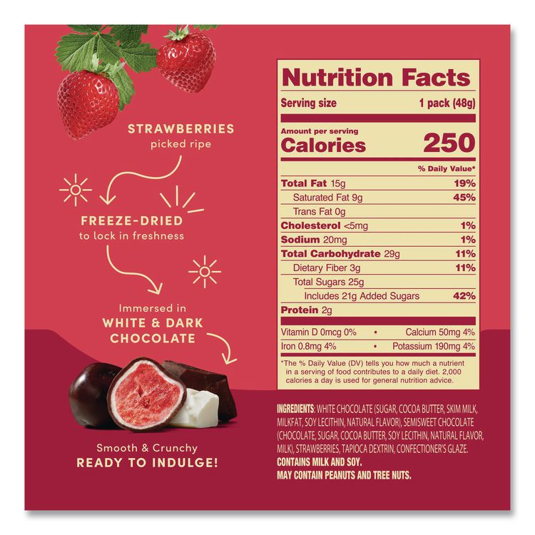 Hyper-Dried Grab and Go Strawberries in White and Dark Chocolate, 1.7 oz Packet, 12/Carton