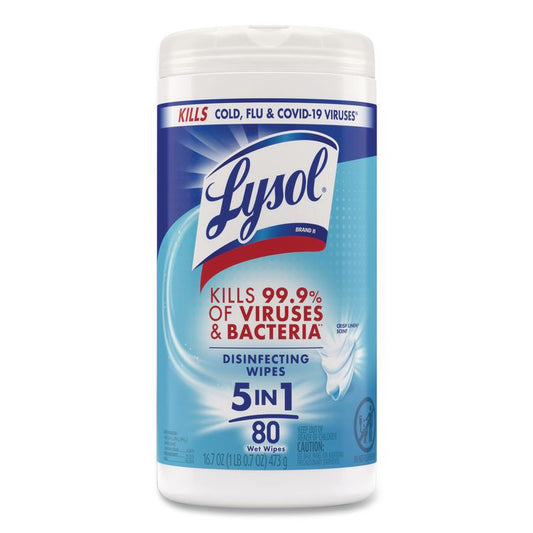 Disinfecting Wipes, 1-Ply, 7 x 7.25, Crisp Linen, White, 80 Wipes/Canister, 6 Canisters/Carton