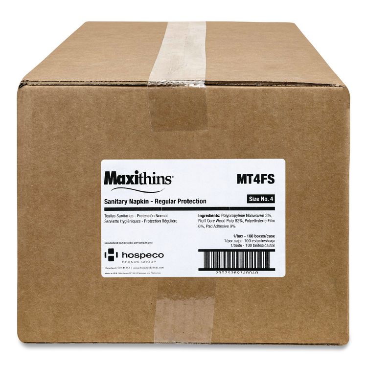 Maxithins Vended Sanitary Napkins, Size 4, Maxi Absorbency, 100/Carton