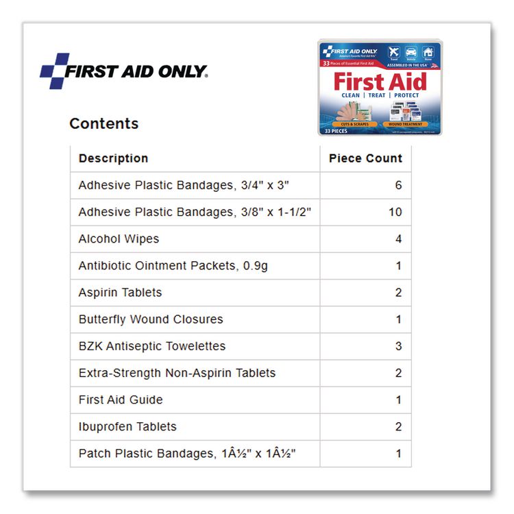 All-Purpose First Aid Kit, 34 Pieces, Plastic Case