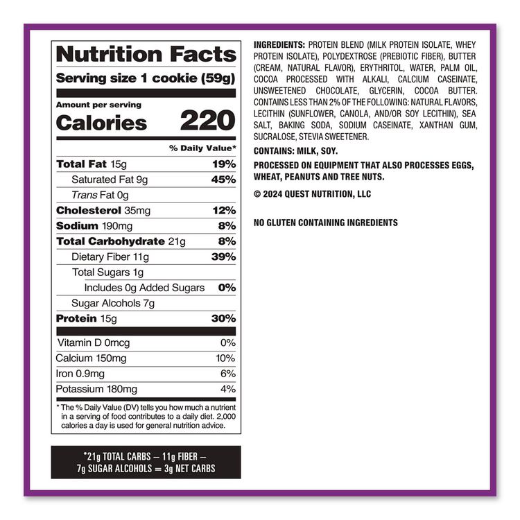 Gluten Free Protein Cookies, Double Chocolate Chip, 2.08 oz Bag, 12/Carton