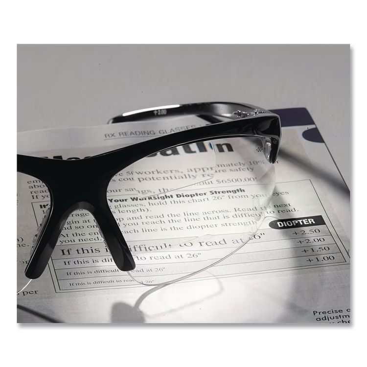 V60 30-06* Safety Reader Eyewear, 2.0+ Diopter, Black Half Frame, Clear Dual Lens
