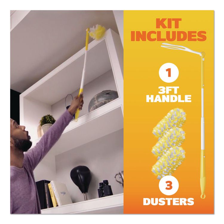 Heavy Duty Dusters with Extendable Handle, Plastic Handle Extends to 3 ft, 1 Handle and 3 Dusters/Kit, 6 Kits/Carton