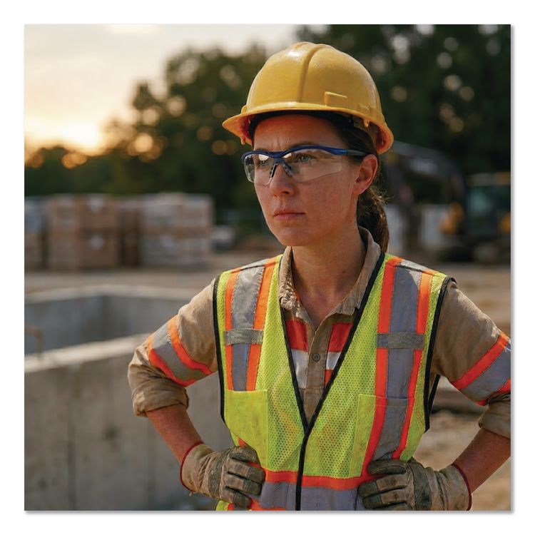 Dallas Safety Glasses, Metallic Blue Half Frame, Clear Dual Anti-Fog Lens