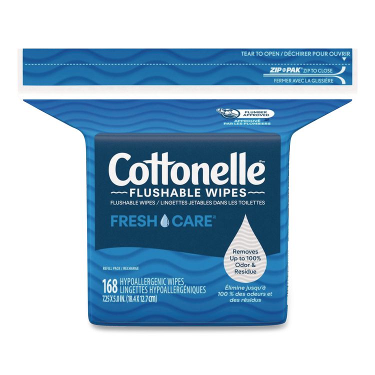 Fresh Care Flushable Cleansing Cloths, 1-Ply, 5 x 7.25, White, 168/Pack, 8 Packs/Carton