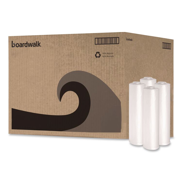 Recycled Low-Density Polyethylene Can Liners, 33 gal, 1.1 mil, 33" x 39", Clear, Perforated, 10 Bags/Roll, 10 Rolls/Carton