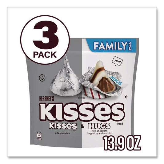 KISSES and HUGS Family Pack Assortment, 13.9 oz Bag, 3 Bags/Pack