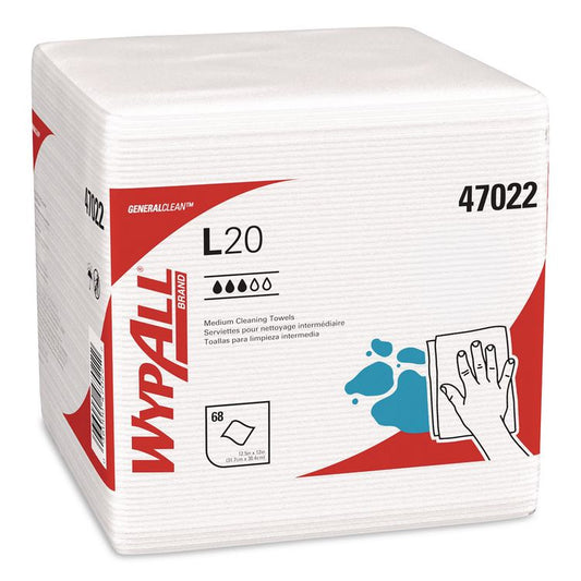 L20 Towels, 1/4 Fold, 4-Ply, 12.5 x 12 Unscented, White, 68/Pack, 12 Packs/Carton