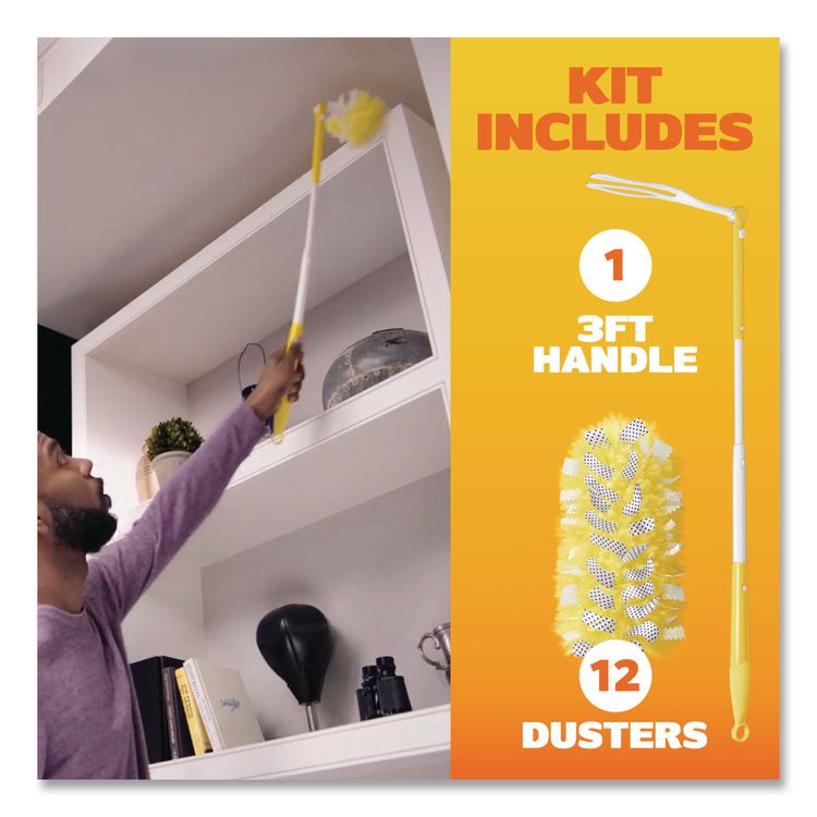 Heavy Duty Dusters Starter Kit, Handle Extends to 3 ft, 1 Handle with 12 Duster Refills