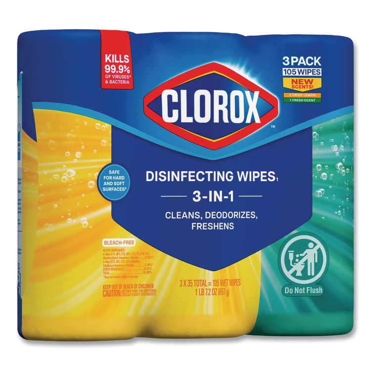 Disinfecting Wipes, Cleaning Wipes, 1-Ply, 7 x 8, Fresh Scent/Citrus Blend, 35/Canister, 3/Pack, 5 Packs/Carton