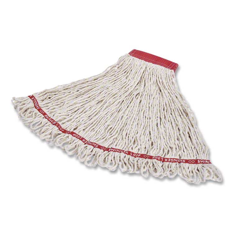 Web Foot Shrinkless Looped-End Wet Mop Head, Cotton/Synthetic, Large, White, 1" White Headband