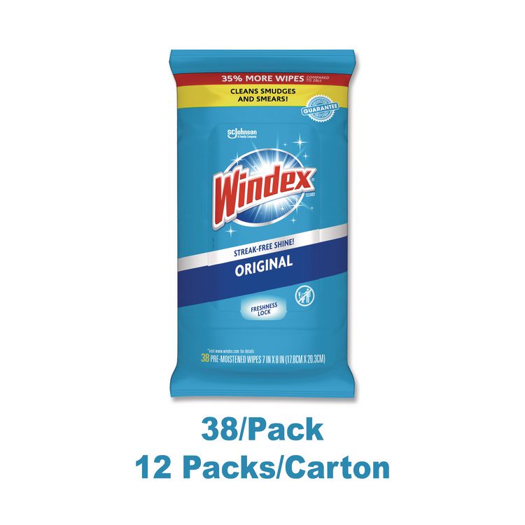 Glass and Surface Wet Wipe, Cloth, 7 x 8, Unscented, White, 38/Pack, 12 Packs/Carton