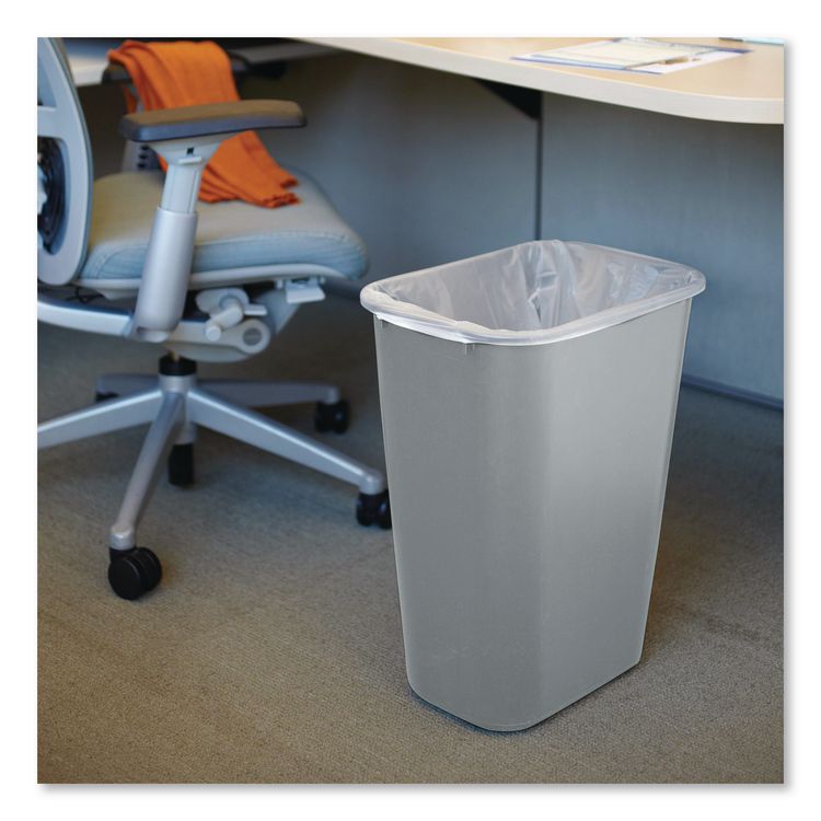 Deskside Plastic Wastebasket, 10.25 gal, Plastic, Gray