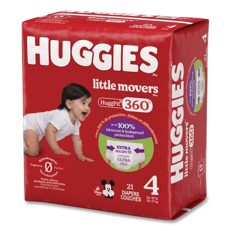 Little Movers HuggFit 360 Degree, Size 4, 22 lbs to 37 lbs, Disney Design, 21 Diapers/Pack, 4 Packs/Carton
