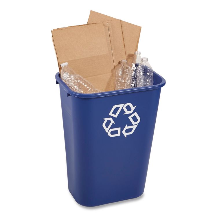 Deskside Recycling Container with Symbol, Large, 41.25 qt, Plastic, Blue