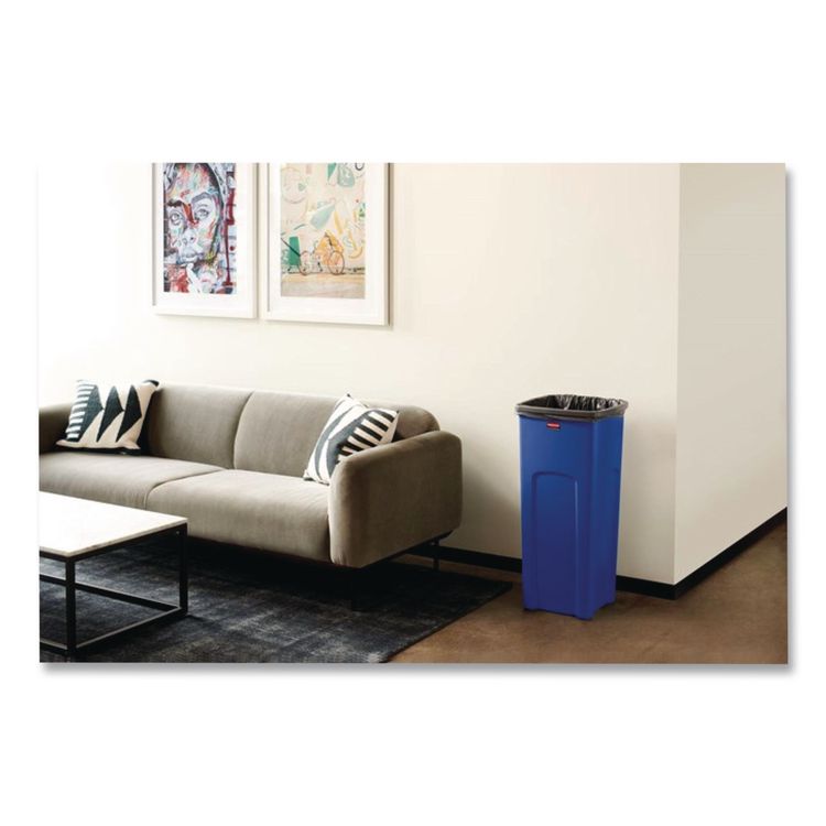 Untouchable Square Waste Receptacle, 23 gal, Plastic, Blue