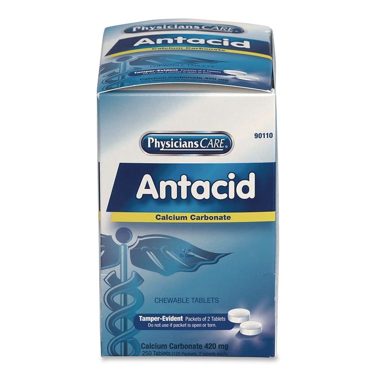 Over the Counter Antacid Medications for First Aid Cabinet, 2 Tablets/Packet, 125 Packets/Box