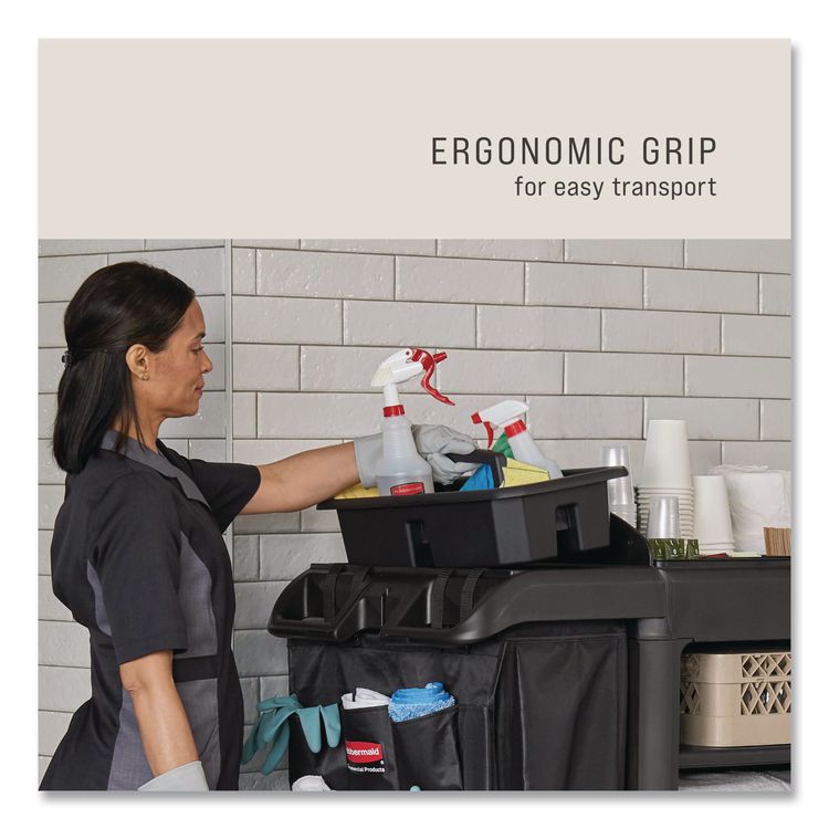 Cleaning Caddy, Compatible with Full Size and Compact Housekeeping Carts, Plastic, Black, 6/Carton