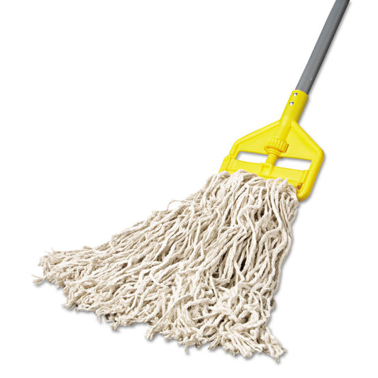 Non-Launderable Economy Cut-End Cotton Wet Mop Head, 20 oz, 1" Band, White, 12/Carton