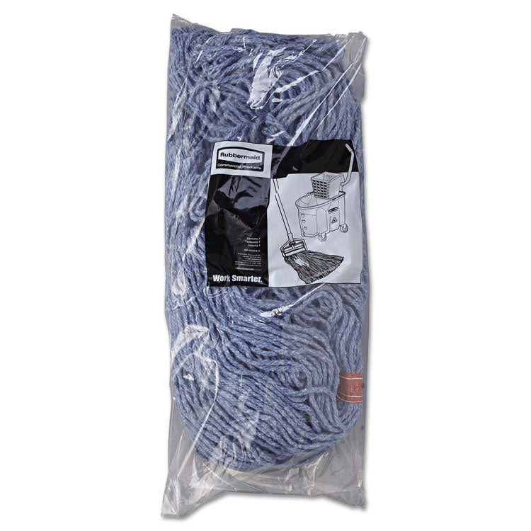 Non-Launderable Cotton/Synthetic Cut-End Blend Mop Head, 24 oz, 1" Band, Blue, 12/Carton
