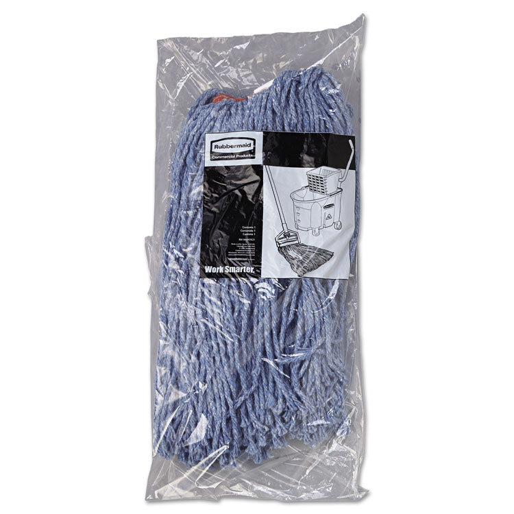 Non-Launderable Cotton/Synthetic Cut-End Blend Mop Head, 16 oz, 1" Band, Blue, 12/Carton