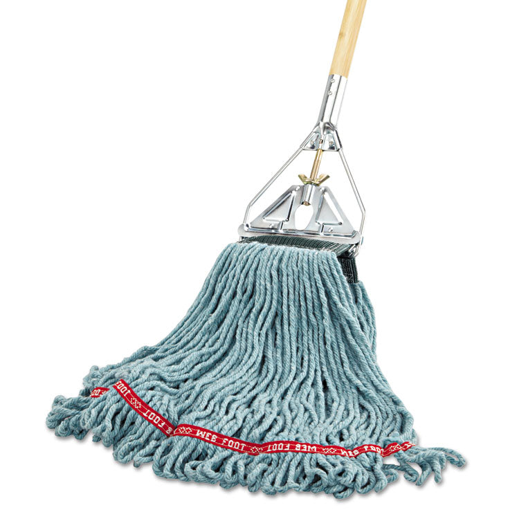 Web Foot Wet Mop Head, Shrinkless, Cotton/Synthetic, Medium, Green, 6/Carton
