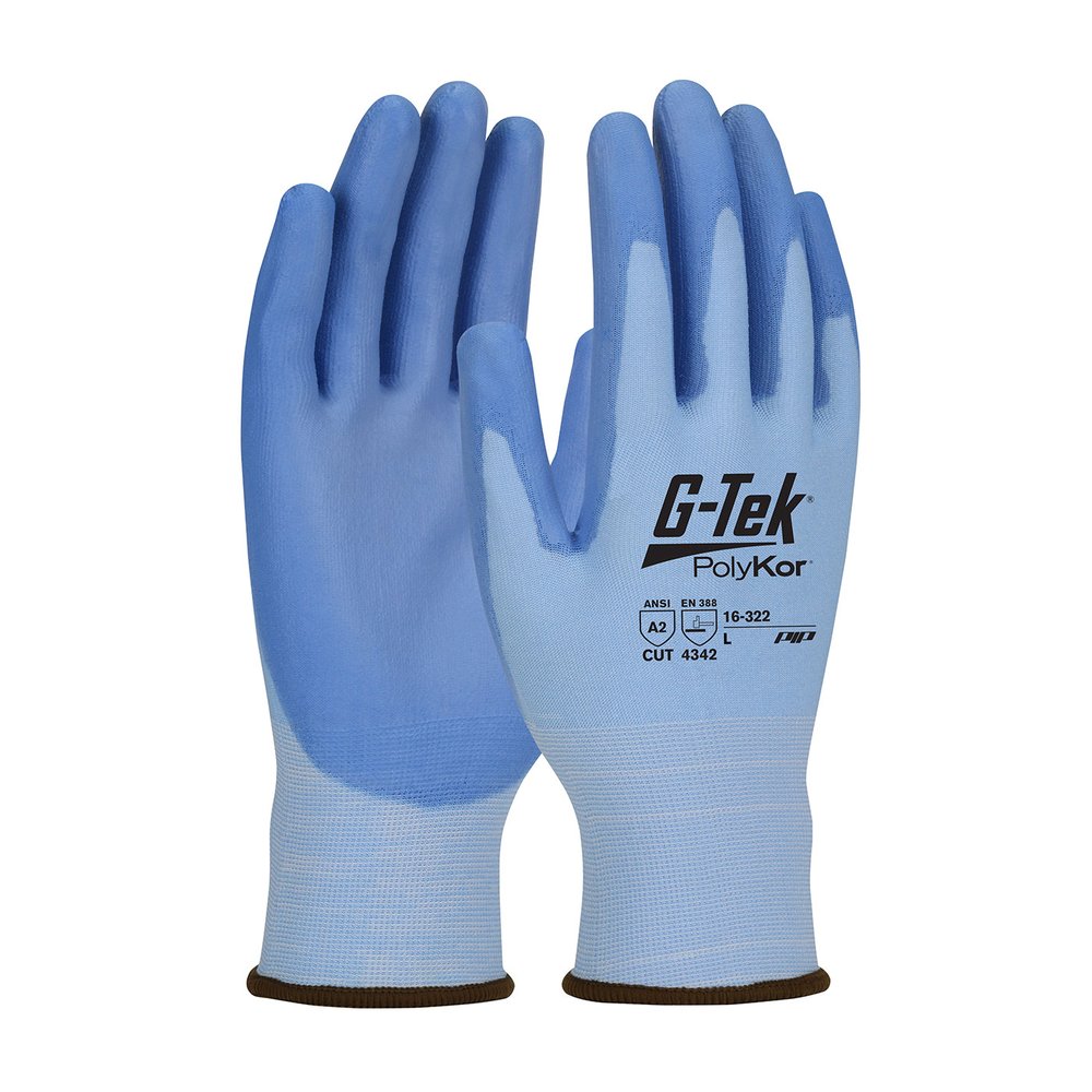 G-Tek by PIP Knit Polykor Glove Polyure. Flat Grip P/F XXS, 12 Pairs/Dozen