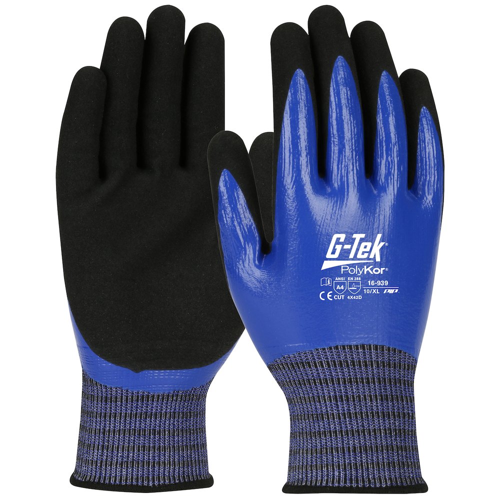 G-Tek by PIP 16-939/L G-tek Polykor X7NITRILE Coat TS BL/BLK, 12 Pairs/Dozen