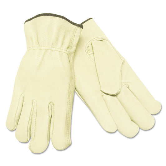 Unlined Pigskin Driver Gloves, Gunn Cut, Straight Thumb, Medium, Cream, 12 Pairs