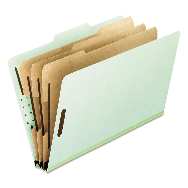 Eight-Section Pressboard Classification Folders, Expands 3", 3 Dividers, 8 Embedded Fasteners, Letter Size, Green, 10/Box