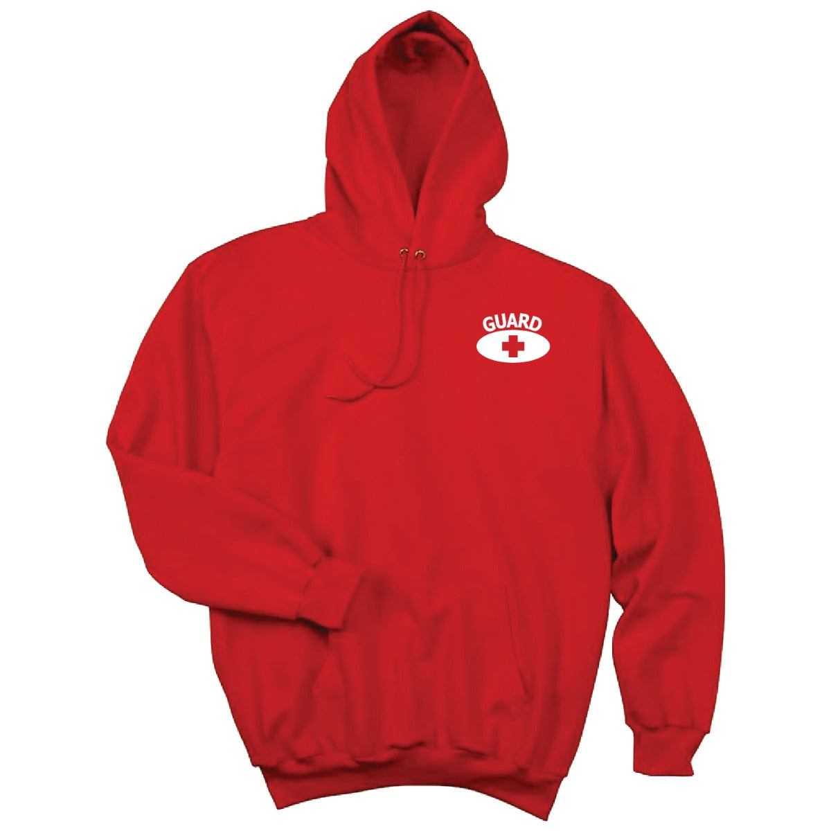 Kemp USA Hooded Pullover Sweatshirt, Red with GUARD Logo in White on Front & Back, Large
