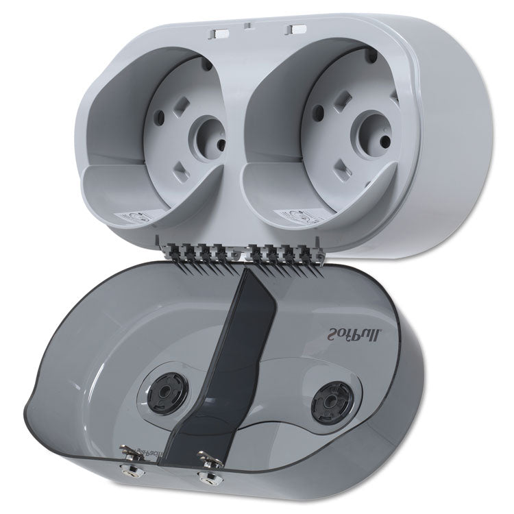 SofPull Mini Center-Pull Twin-Roll Bath Tissue Dispenser, 16.38 x 7.2 x 9.3, Smoke
