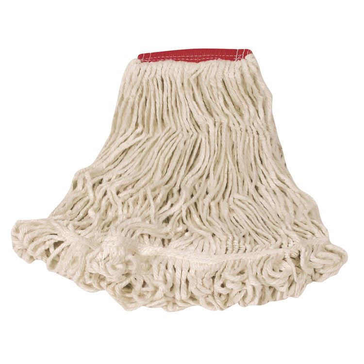 Super Stitch Looped-End Wet Mop Head, Cotton/Synthetic, Large Size, Red/White