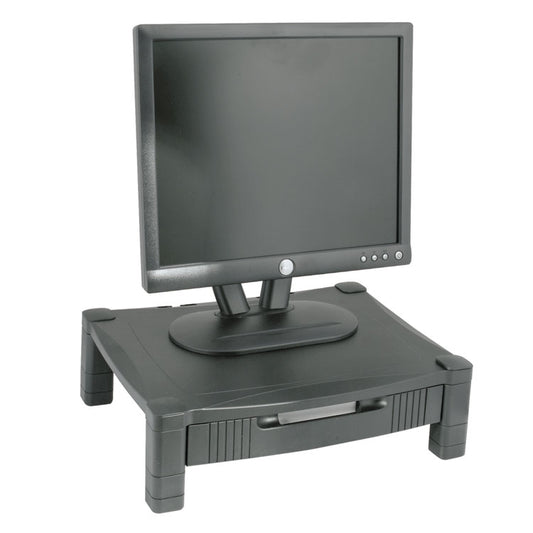 Monitor Stand with Drawer, 17" x 13.25" x 3" to 6.5", Black, Supports 50 lbs