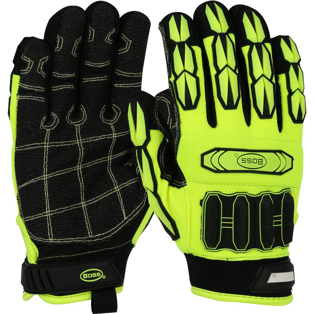 BOSS by PIP SYN Leather Palm Fabricback TPR IP ADJ Wrist M, 12 Pairs/Dozen