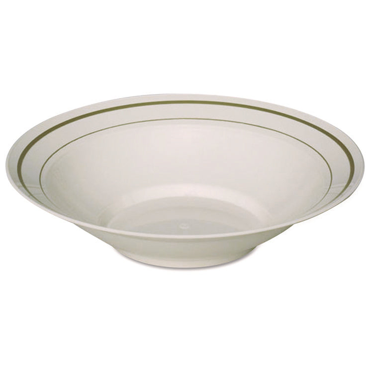 Masterpiece Plastic Bowls, 10 oz, Ivory/Gold, 10/Pack, 15 Packs/Carton