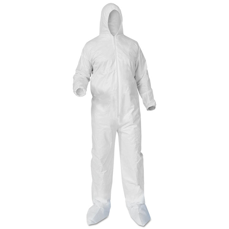 A35 Liquid and Particle Protection Coveralls, Zipper Front, Hood/Boots, Elastic Wrists/Ankles, Medium, White, 25/Carton