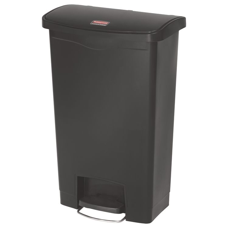 Slim Jim Streamline Resin Step-On Container, Front Step Style, 13 gal, Polyethylene, Black