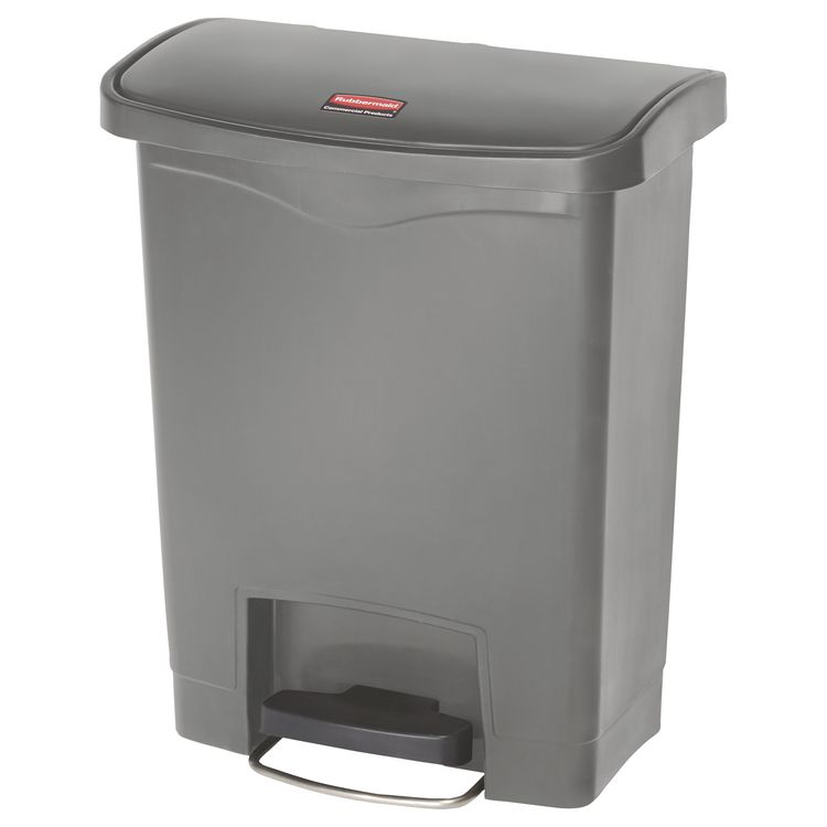 Slim Jim Streamline Resin Step-On Container, Front Step Style, 8 gal, Polyethylene, Gray