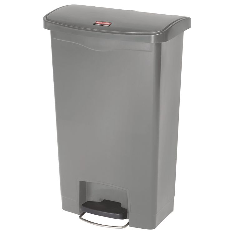 Slim Jim Streamline Resin Step-On Container, Front Step Style, 13 gal, Polyethylene, Gray