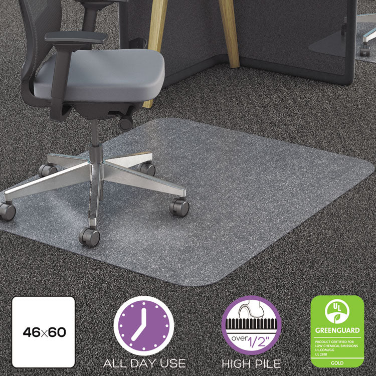 Clear All Day Use Chair Mat for Flat to Extra-High/Plush Pile Carpeted Floors, Rectangular, Straight Edges, 46" x 60", Clear