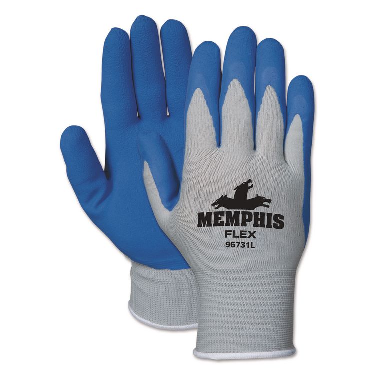 Memphis Flex Latex-Coated Seamless Nylon Knit Gloves, EN388: 3131, Small, Blue/Gray, Pair